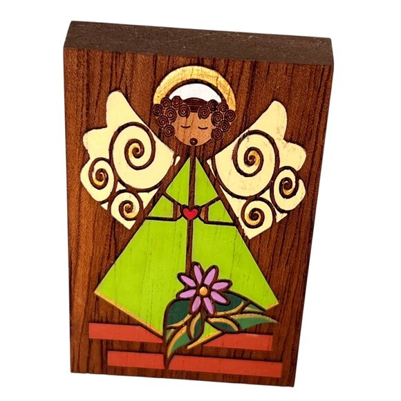 Lesodi Puerto Rican Art Hand Painted Wooden Set Of 3 Angel Church Colorful - Picture 4 of 13